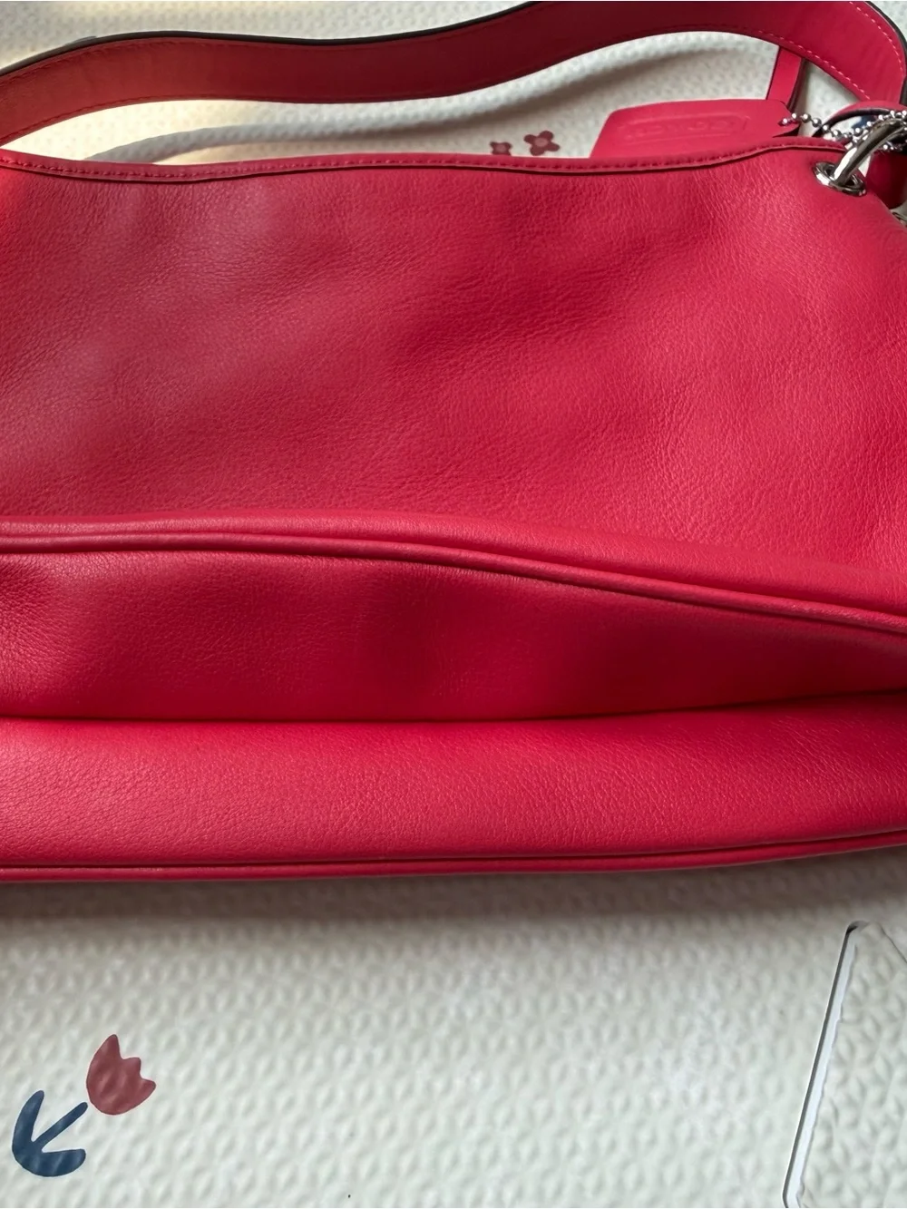 Coach Bright Pink Leather Shoulder Bag with Tassels